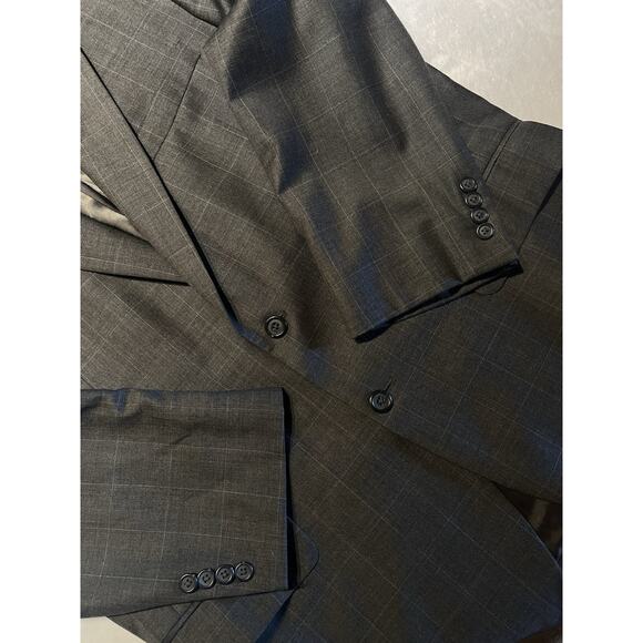 Jos A Bank Mens 44R 36x29 Gray Windowpane Plaid 2 Piece Suit Set - Picture 7 of 16